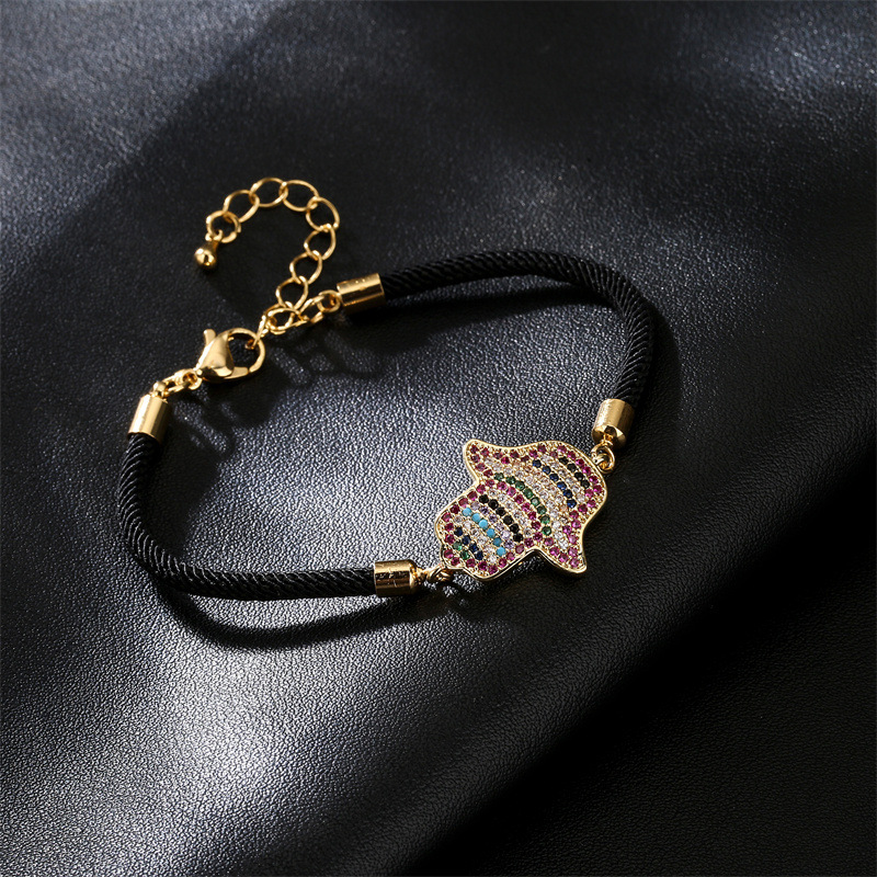 13g Weight Zircon Inlay Material Bracelets Classification Daily Occasion Copper Material Palm Pattern Women'S Gender Plating Design Fashion Style Fashion Palm Copper Bracelets Plating Zircon Copper Bracelets 10