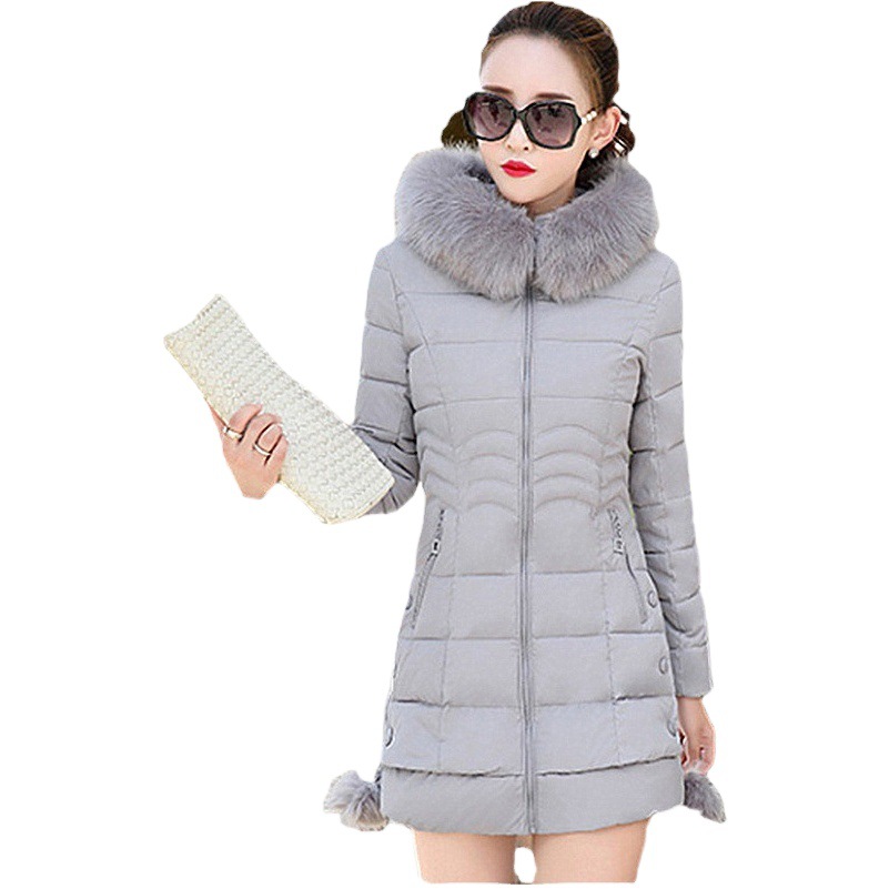 Abrigo acolchado de algodón para mujer de longitud media 2024 invierno nuevo estilo chaqueta acolchada de algodón para mujer coreana cuello de piel abajo chaqueta acolchada de algodón delgado