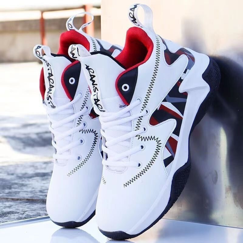Cross-Border Basketball Shoes Spring and Autumn Trendy Fashion Color-Block Leather Casual Shoes Thick-Soled Student Outdoor Sports Shoes Wholesale