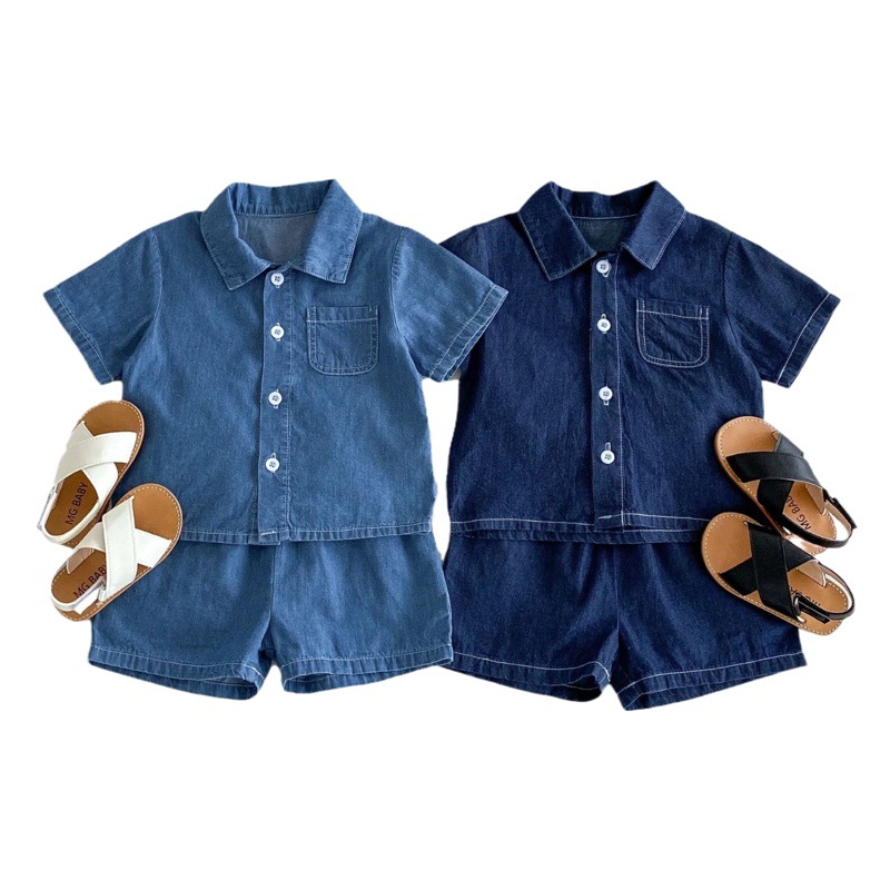 Summer 2026 New Products for Boys and Girls, Korean Style Denim Cool Thin Cardigan Short-Sleeved Shorts Denim Suit