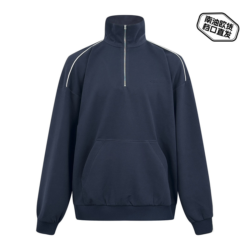 25Gj Embossed Logo Zipper Sweatshirt in Navy Blue, Luxurious Soft Velvet Jersey Fabric, Unisex, with Embossed Edges 25Gj Embossed Logo Zipper Sweatshirt in Navy Blue, Luxurious Soft Velvet Jersey Fabric, Unisex, with Embossed Edges