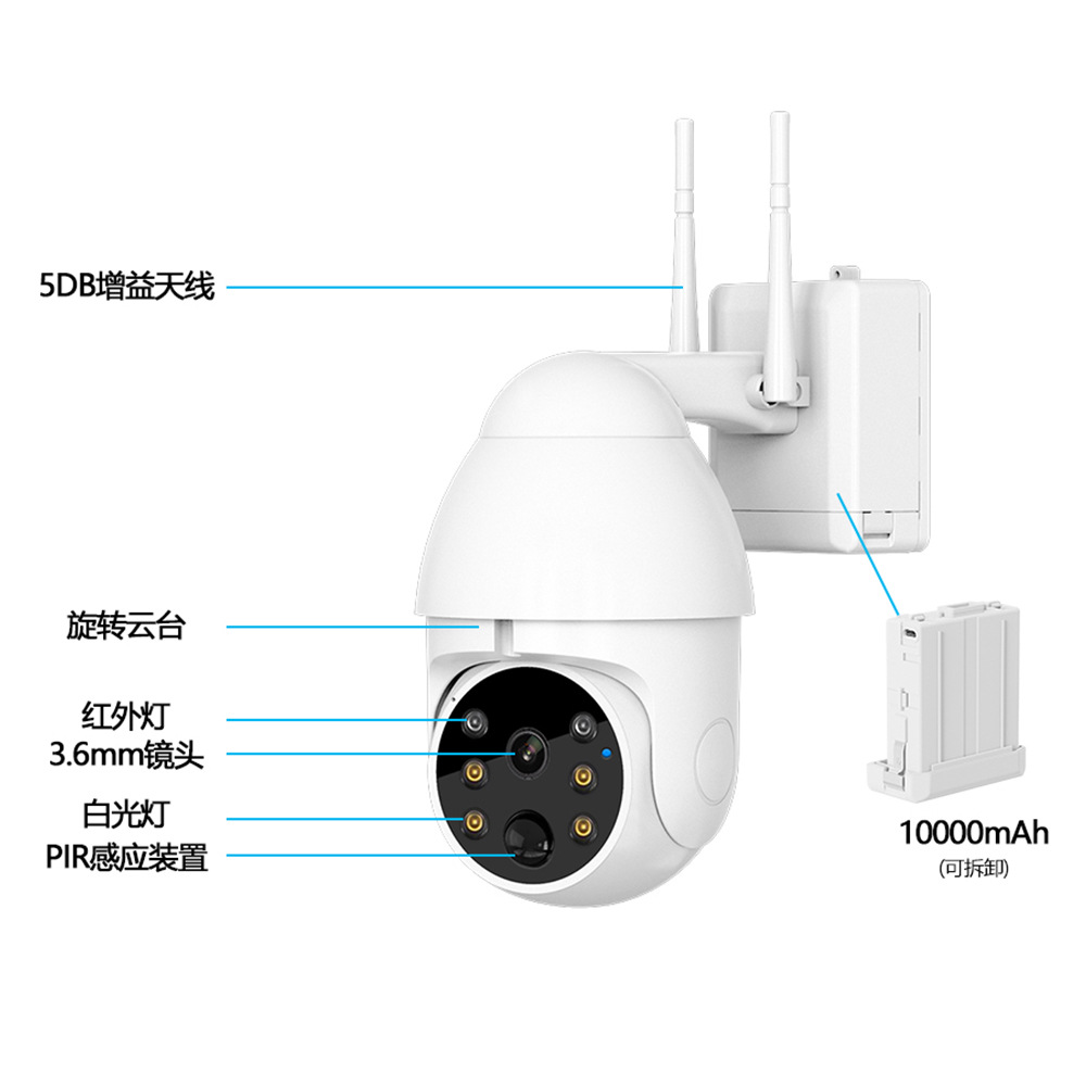 涂鸦智能太阳能电池监控摄像头360度高清wifi室外家用无线球机