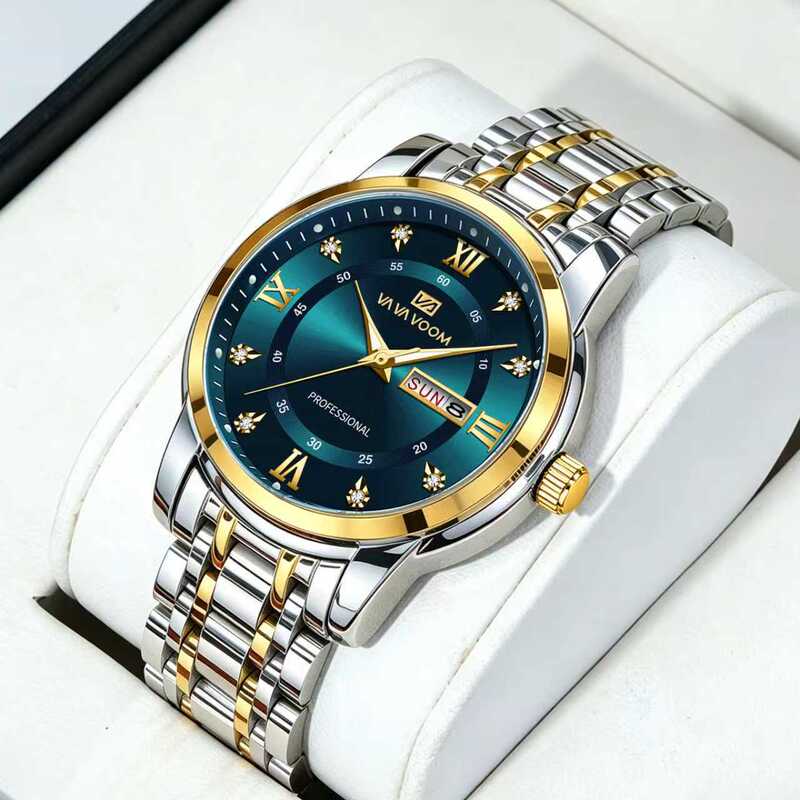 Cross-Border New Business Steel Band Watch Waterproof Luminous Watch Dual Calendar Quartz Watch Men's Diamond Fashion Watch Cross-Border New Business Steel Band Watch Waterproof Luminous Watch Dual Calendar Quartz Watch Men's Diamond Fashion Watch
