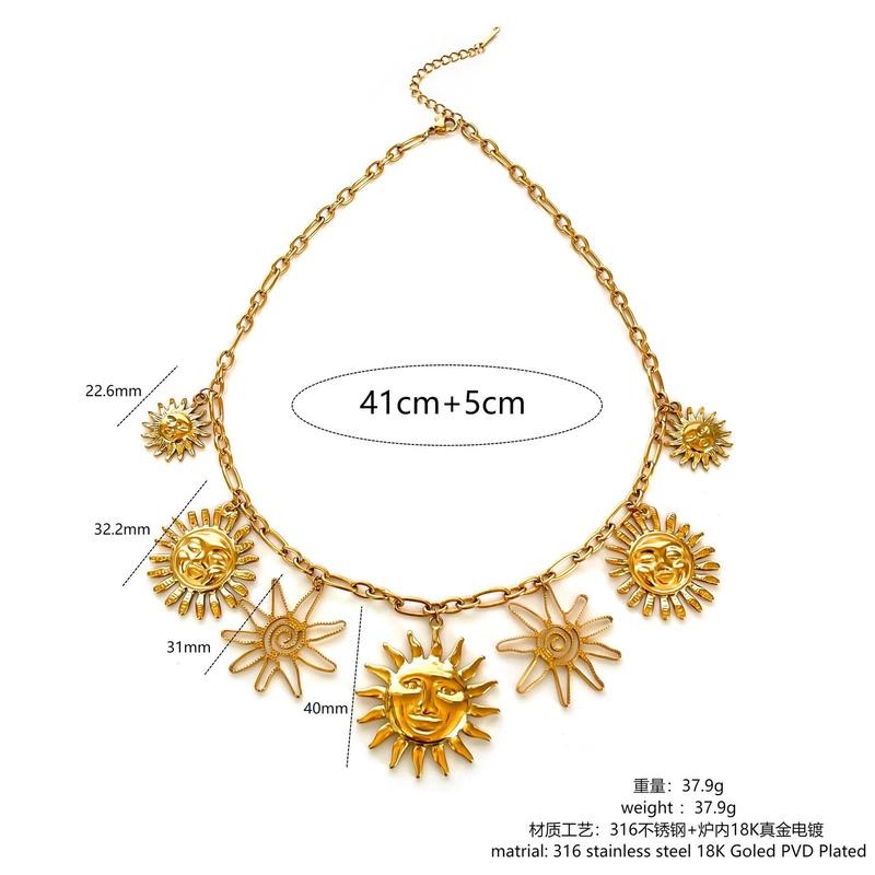 跨境不锈钢太阳花星星笑脸元素小众设计女士日常佩戴项链时尚气质|undefined