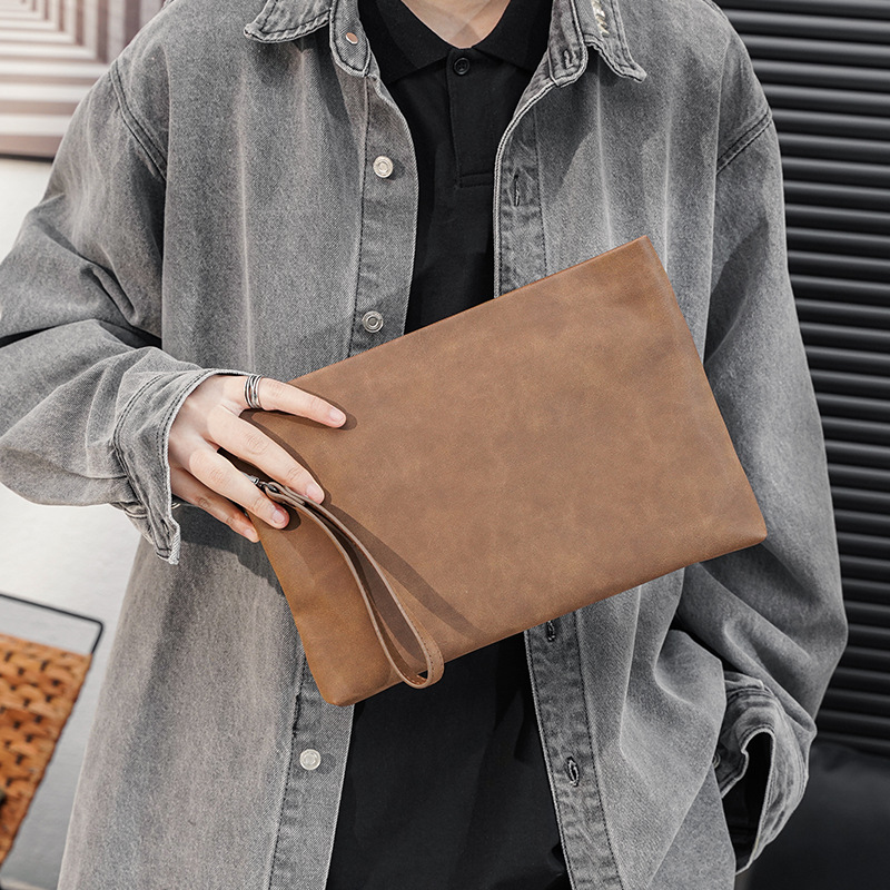 Men's Solid Color Pu Leather Zipper Handbag display picture 1