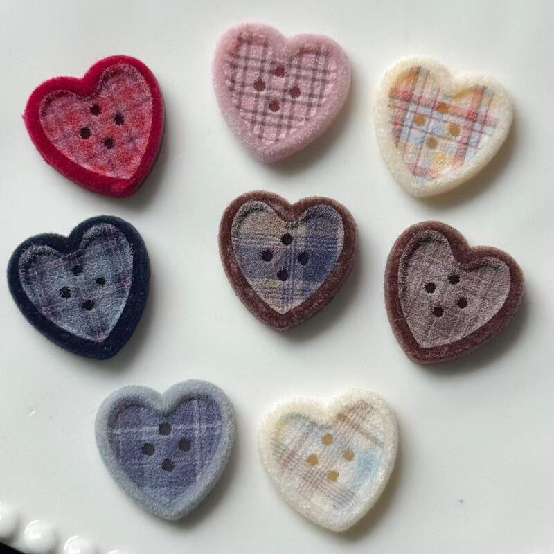 New Flocked Plaid Heart Buttons Retro Accessories DIY Clothing Shoes and Socks Accessories Accessories Handmade Materials Wholesale