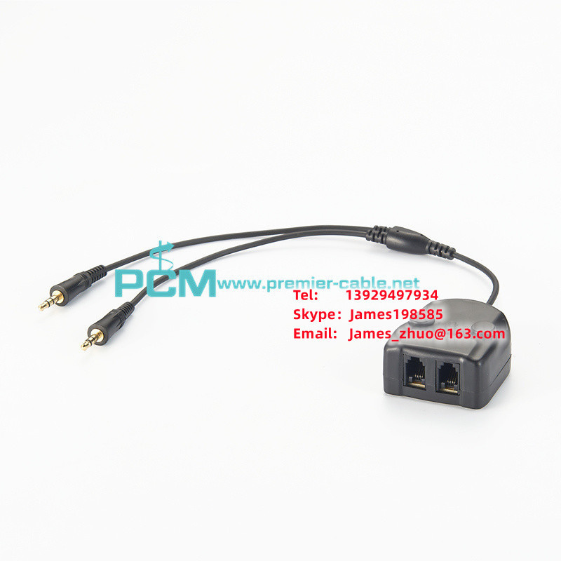 Call center earphone cable headset training Box 2 * RJ9 jack to double 3.5mm plug