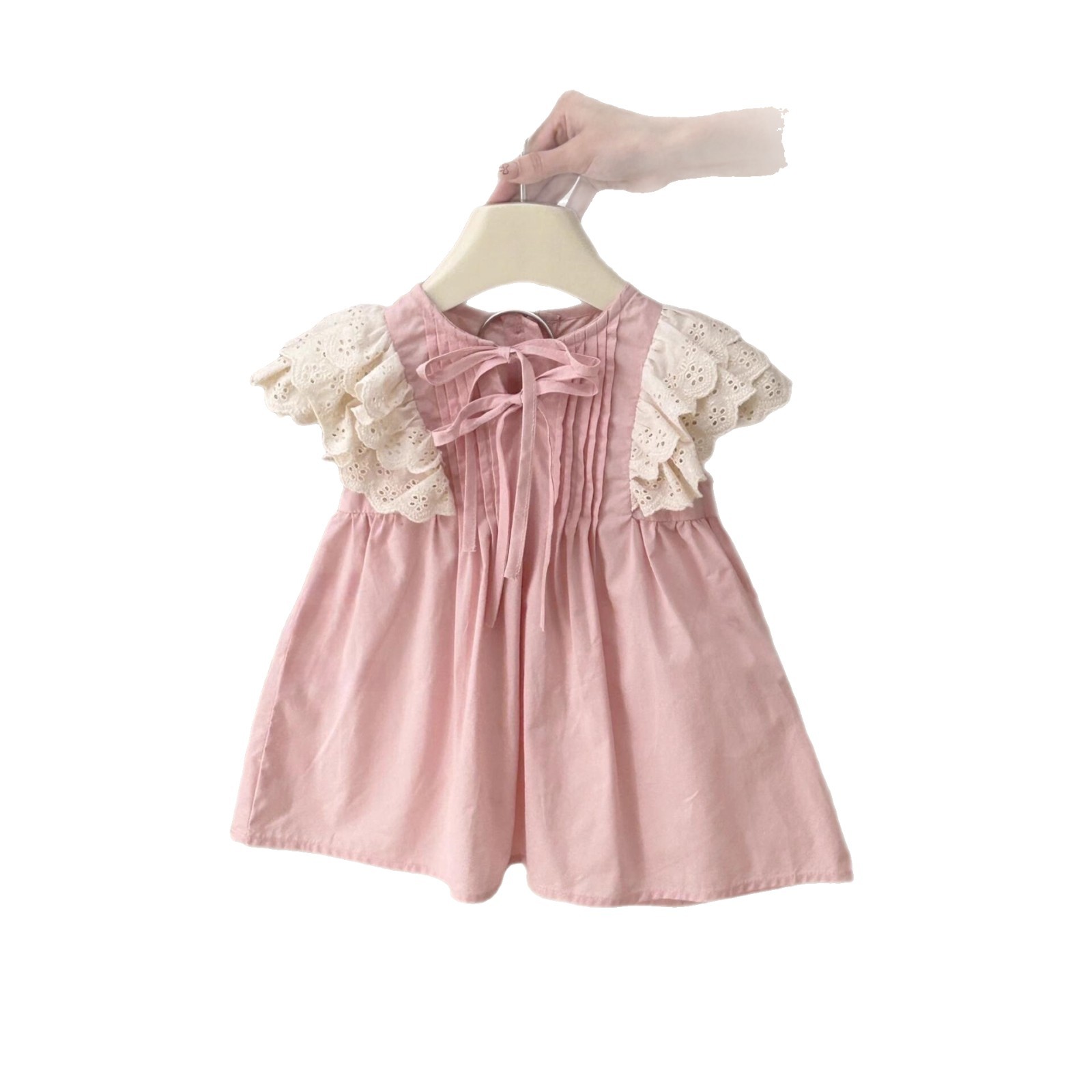 [Xianning Seven] 25 vestido de princesa de manga voladora hueca retro para niños de verano vestido rosa dulce falda de niña