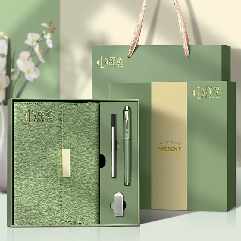 2025年pu皮面A5创意三折商务笔记本礼盒套装高颜值商务办公记事本