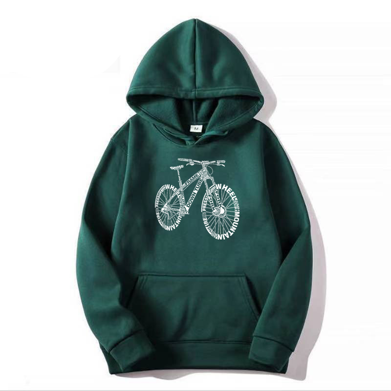 Alphabet Style Mountain Bike Funny Print Hoodies Men Winter