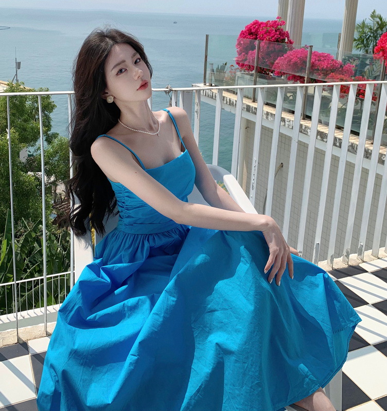 윈난 달리 여행복 원피스 여성 싼야 휴가 사진 해변 원피스 하이난 프렌치 슬링 롱 원피스 요정