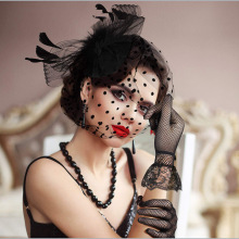 复古羽毛蝴蝶结遮面头花发夹面纱网纱小礼帽头饰欧美新娘头饰套装