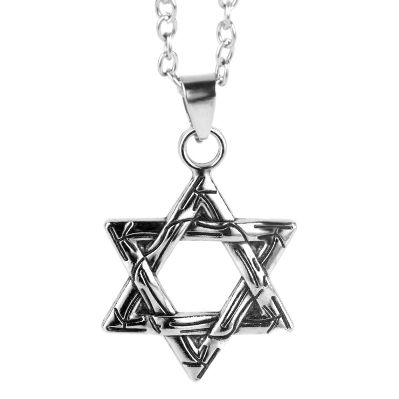 Estrella directa de la fábrica popular mismo estilo patrón de fundición a presión estrella de seis puntas colgante de moda Cool Rock hombres collar de acero de titanio