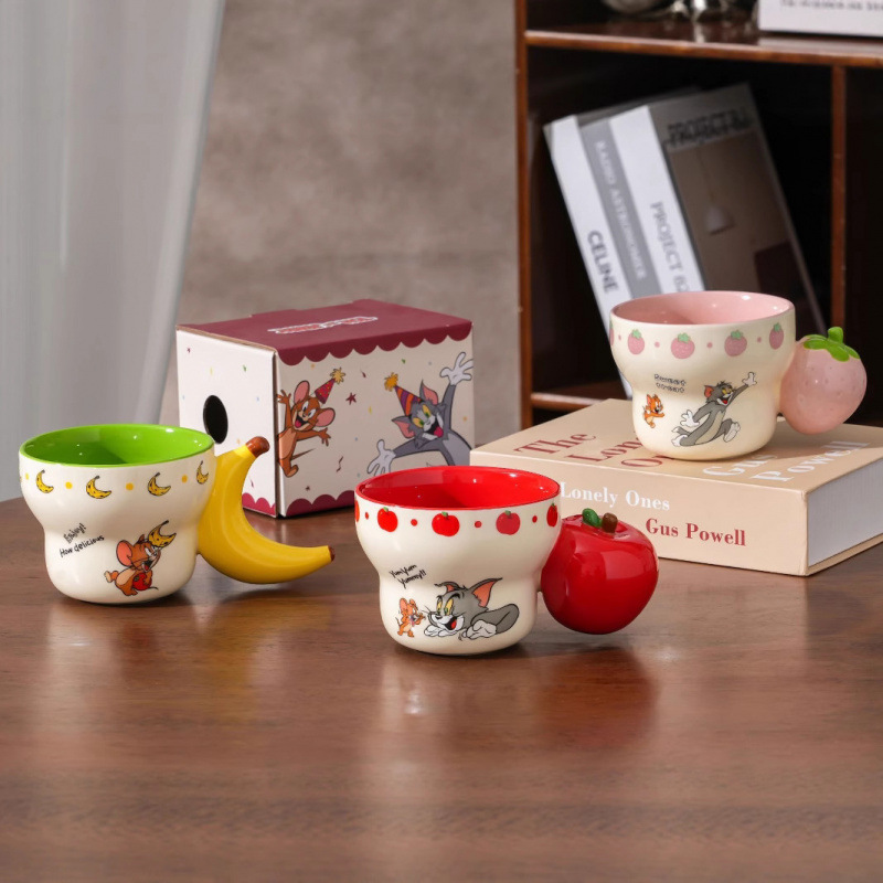 Auténtico autorizado gato y ratón personalidad creativa de dibujos animados tazas de cerámica taza de desayuno taza de regalo de mano alta