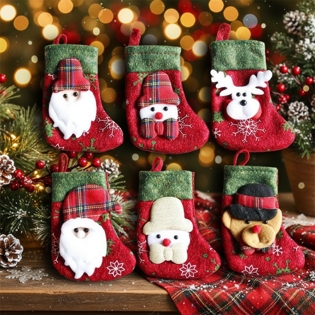 Navidad decoración calcetines Santa muñeco de nieve ciervos calcetines árbol de Navidad colgante regalo bolsa de regalo