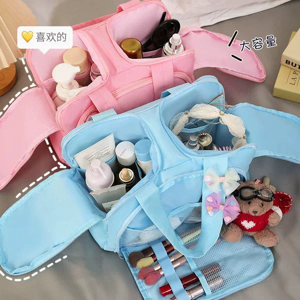 New Fashionable Double-Opening Cosmetic Bag, Large-Capacity Fluffy Cosmetic Storage Bag, Portable Travel Toiletry Bag