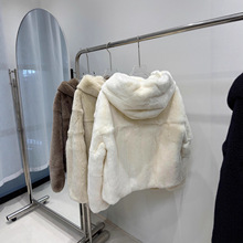 冬日暖兔 獭兔雷克斯兔连帽慵懒宽松年轻款冬季皮草外套女2025