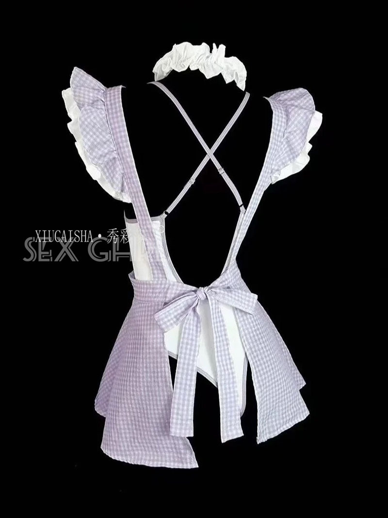 Xiuaisha Maid Costume Lingerie Set with Headpiece, Wrist Cuffs, Bow Tie and Stockings — detail image 13