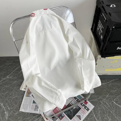 Stylish Streetwear Men's Long-Sleeve V Neck Print Shirt, Hong Kong Style BF Fashion, Casual Loose Top for Autumn