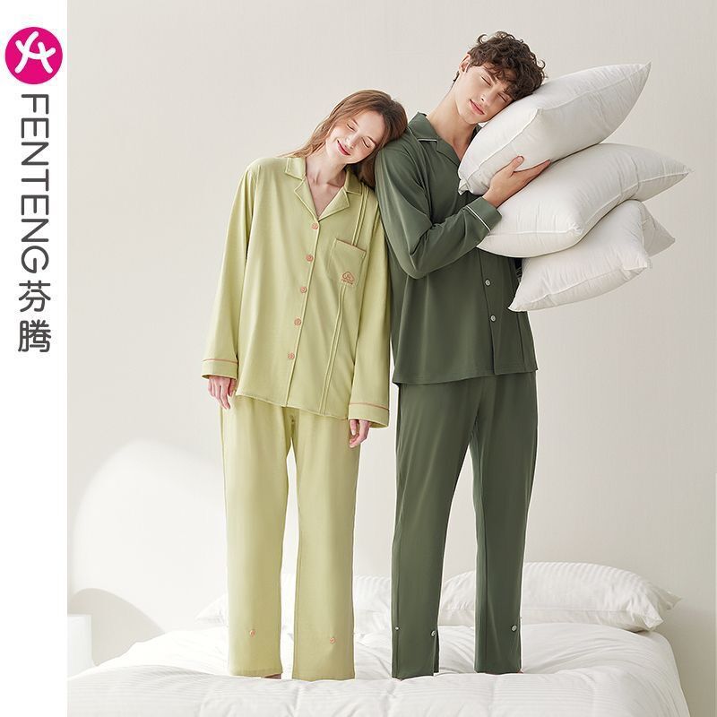 100% algodón par pijamas de manga larga de las mujeres de primavera y otoño más el tamaño de la primavera de los hombres sueltos homewear traje