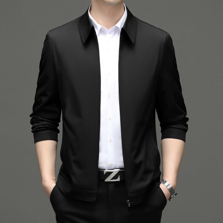 1 Giacca da uomo di mezza età di alta qualità, modello da papà, autunno 2025, nuova giacca casual da lavoro, tinta unita, con cerniera, da uomo_voghion.com