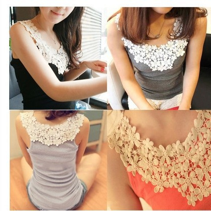 Daisy Petal Blossom Lace Crochet Collar Cotton Bottoming Shirt Sling Shirt Vest Shoulder Open-Shoulder Porthole Stitching Women's Summer