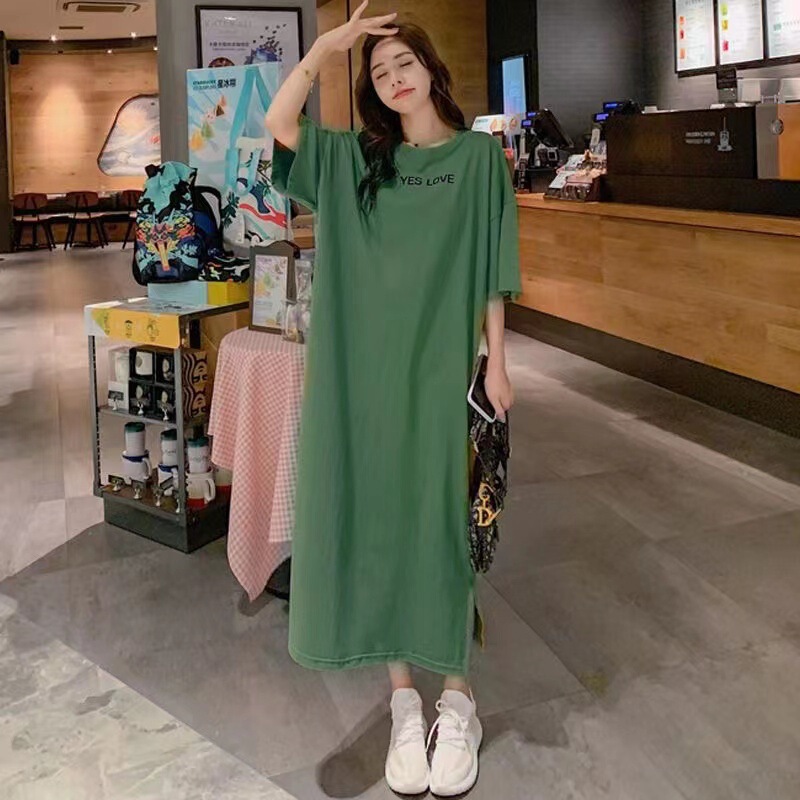 Summer short-sleeved oversize women's 200kg T-shirt skirt loose long casual chubby girl over-the-knee slimming long skirt tide