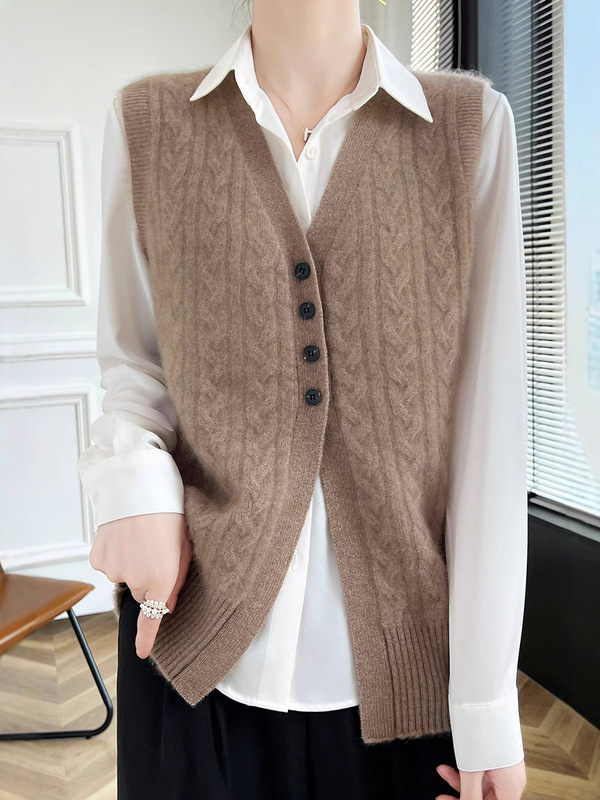 カシミヤのコートのベストの女性の秋冬の新型の純ウールのニットのベストのカーディガンはゆったりとしています。|undefined