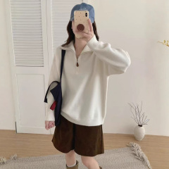 韩系半拉链翻领套头毛衣女2025秋冬季新款宽松百搭针织衫上衣