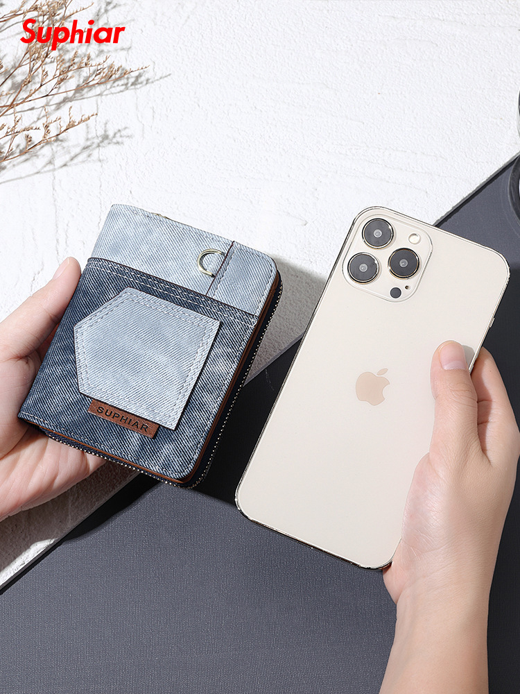 Pequeña billetera para mujeres 2024 nuevo estilo japonés y coreano simple plegable billetera de cambio de estudiantes compacta función corta vaqueros antirrobo