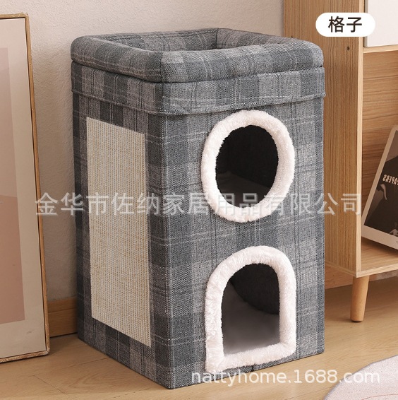 La guarida para gatos de doble capa es universal para el invierno, cálida y semicerrada, grande, extraíble y lavable, fácil de limpiar, nido para mascotas plegable