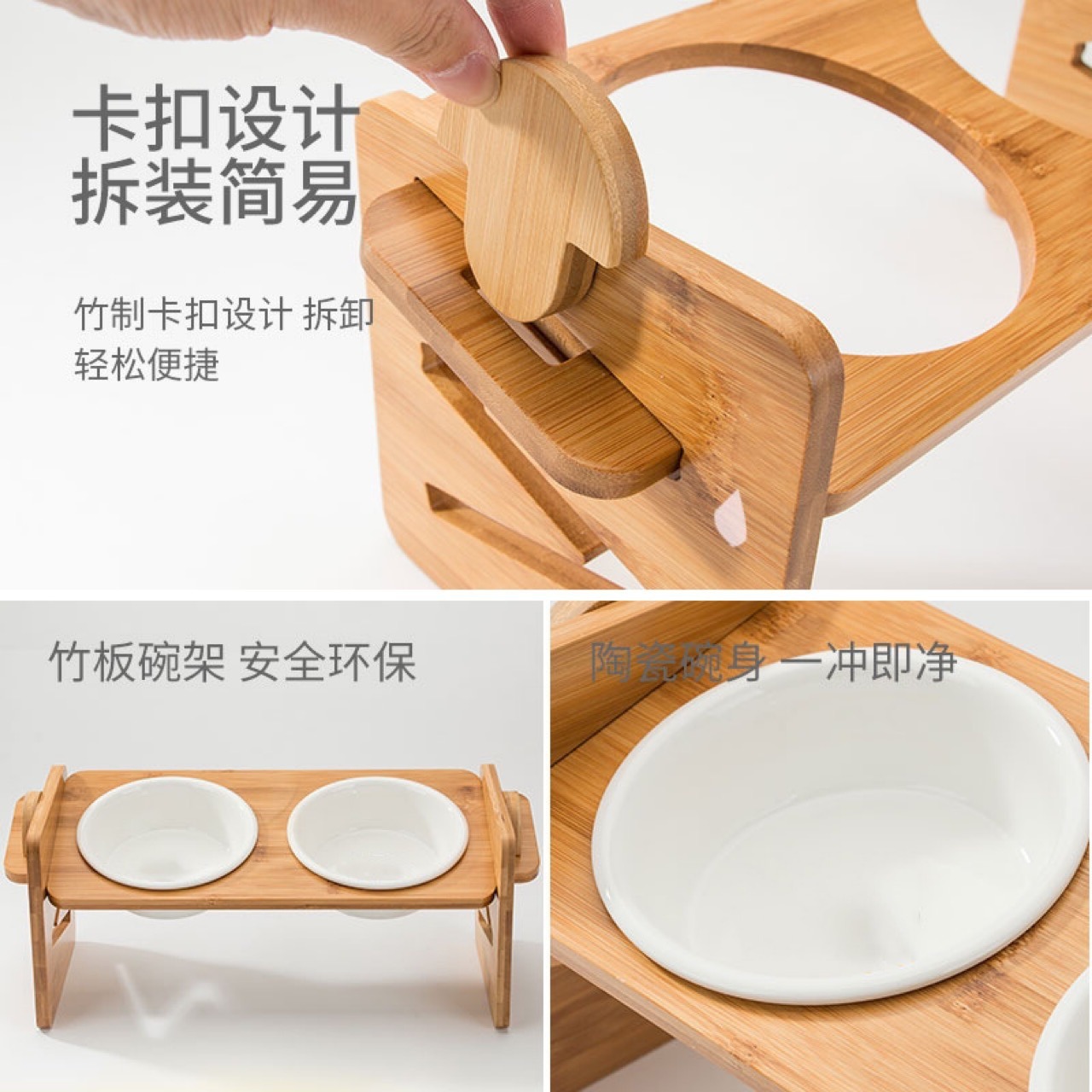 Inventario de bambú para mascotas estante de platos de madera para mascotas hogar doble tazón ajustable altura protector cervical alimentador de mascotas