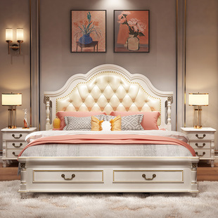 American Style Bed Solid Wood Double Bed 1.8 m Master Bedroom Wedding Bed 1.5 m European Style Princess Bed Modern Simple Bedroom Furniture