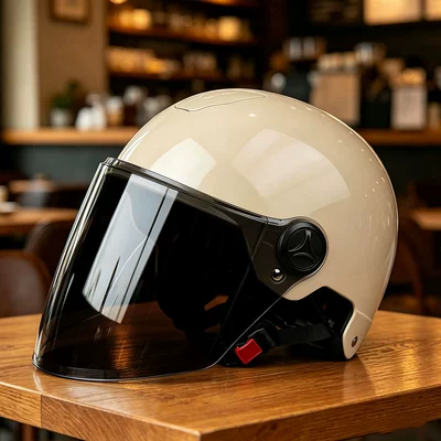 Vehicle Helmet for Men and Women, Motosiklet kaskı (dəbilqə) - khaki-brown-long-mirror