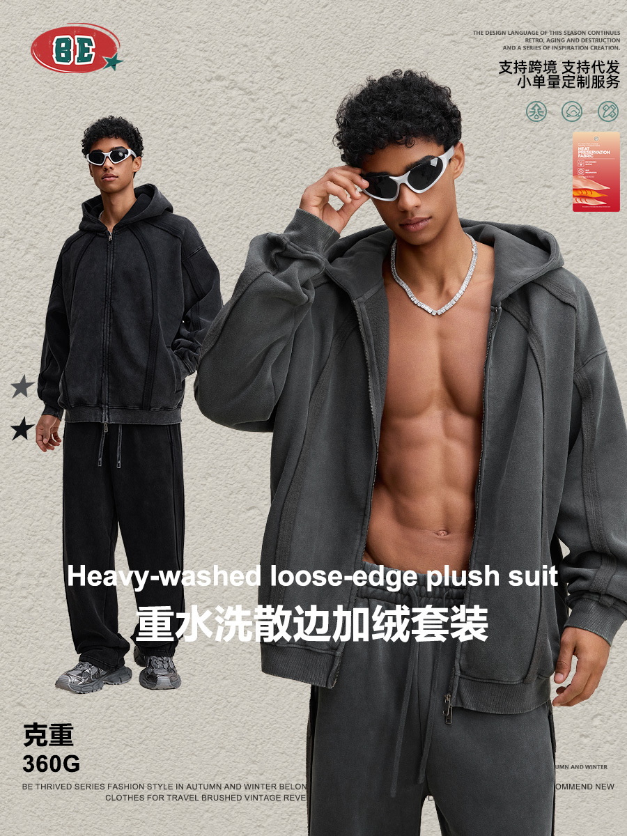 Be Hombres| 2025 invierno estilo americano marca de moda retro acoplado con cremallera de copo de nieve suéter pantalones rectos para hombres