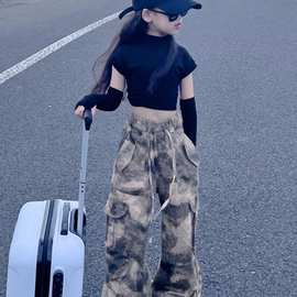 儿童迷彩工装裤女童春秋2025新款洋气秋装中大童街舞宽松休闲长裤
