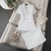 White classic suit jacket, skirt, with short sleeve