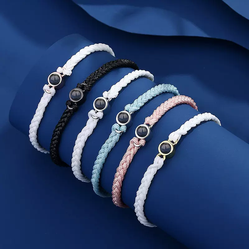 欧美跨境贸易电商编织手绳100种语言我爱你圆形投影手链定 制彩图