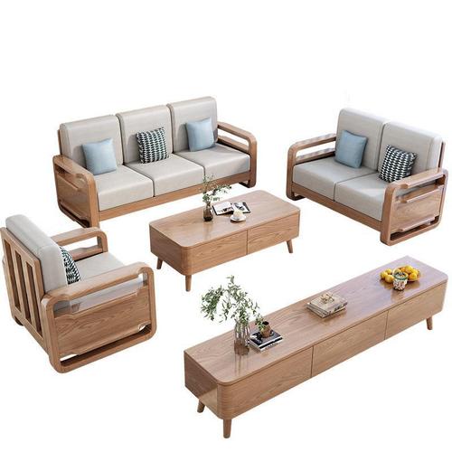 Nordic solid wood sofa combination modern simple large and small apartment living room log style ash wood technology cloth sofa