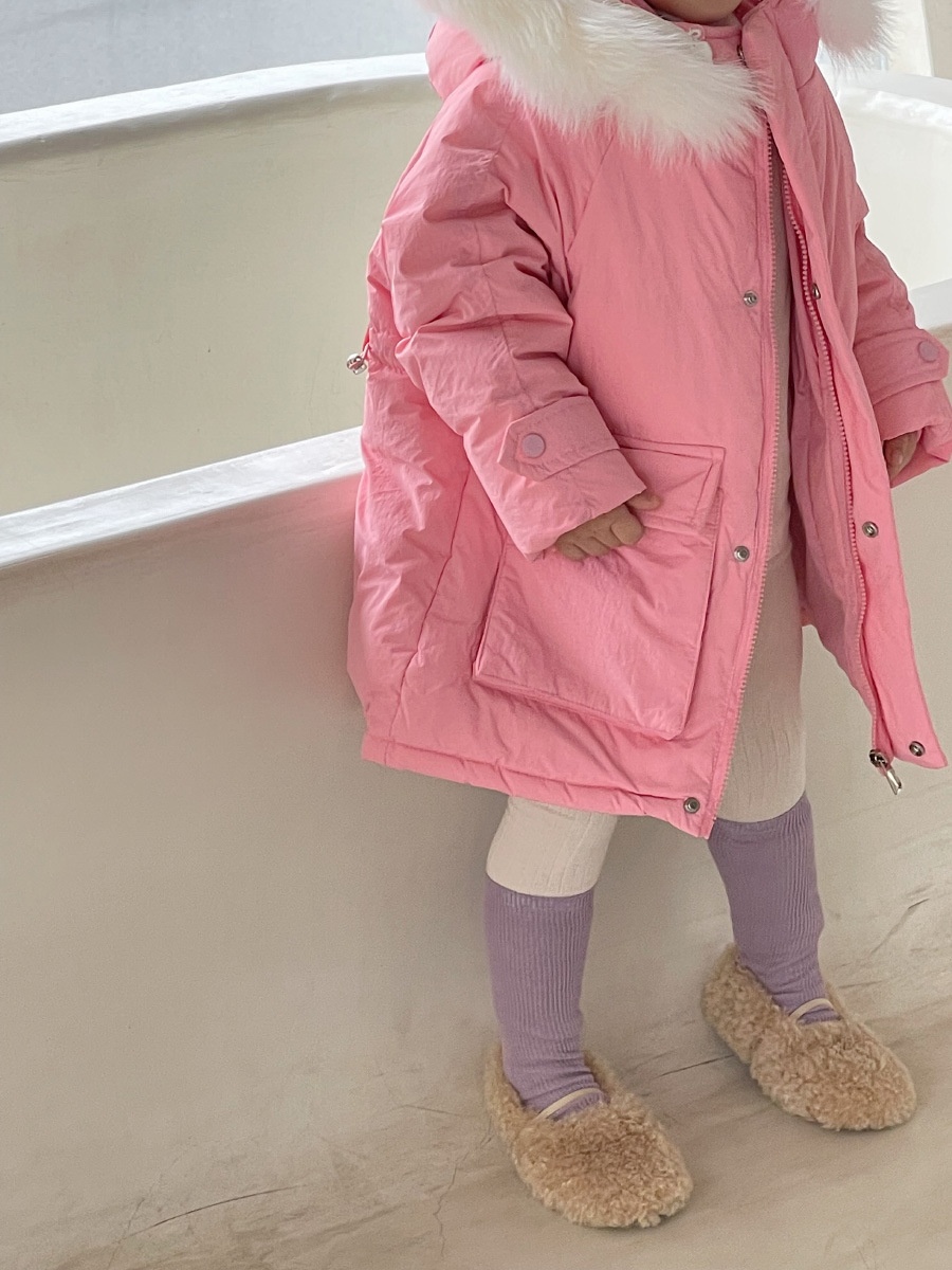 Otoño e Invierno DE LOS NIÑOS abajo chaqueta de media longitud espesado cuello de piel grande pato blanco abajo ropa de los niños abajo chaqueta abrigo de invierno