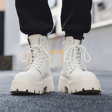 冬季加绒马丁靴男高帮英伦风真皮白色工装靴子中帮潮户外机车男鞋