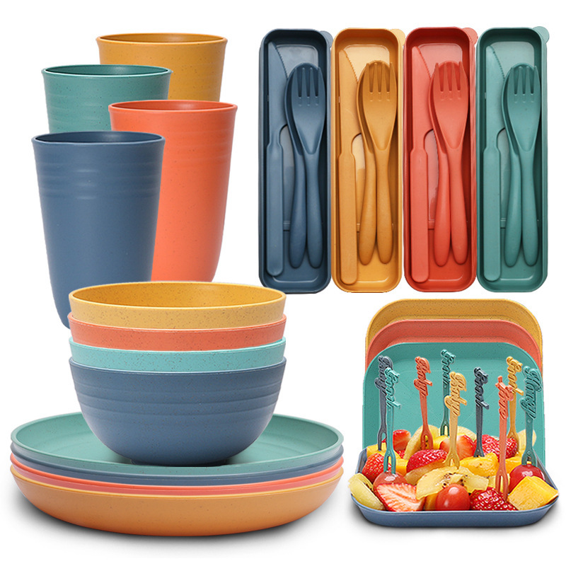 Cross-border Household Wheat Straw Dishes Cup and Plate Nordic Portable Knife, Fork and Spoon Chopsticks for Microwave Oven Tableware suit Cross-border Household Wheat Straw Dishes Cup and Plate Nordic Portable Knife, Fork and Spoon Chopsticks for Microwave Oven Tableware suit
