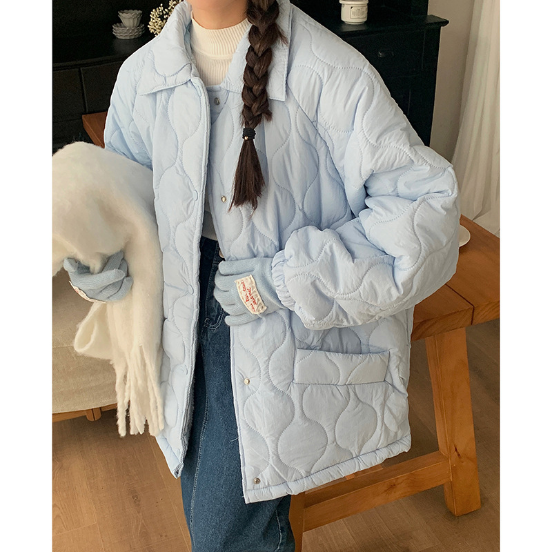 多巴胺彩色菱格棉服女新款复古外套面包服宽松内底羊羔毛韩版棉衣|undefined