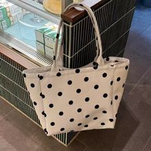 大容量波点帆布包2025新款夏季慵懒风女生单肩包上班通勤托特包