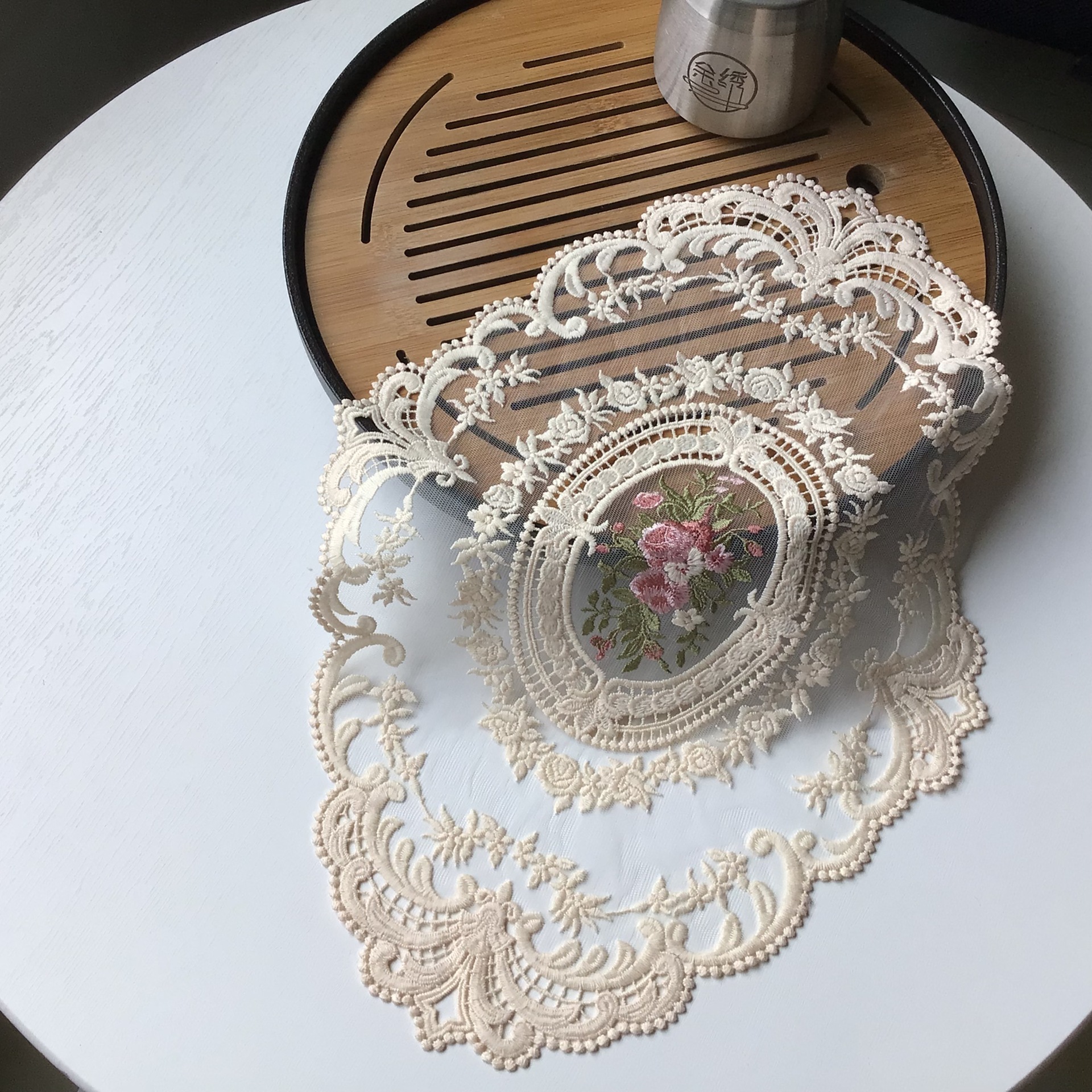 Encaje mantel posavasos estilo europeo Vintage bordado encaje cubierta a prueba de polvo toalla mesa de café estera accesorios de tiro mantel decorativo bandera