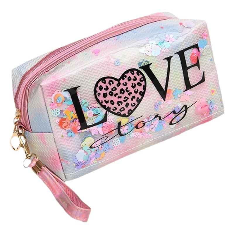 Transfronterizo nueva carta lentejuelas L0VE bolsa de cosméticos teñido de gran capacidad de almacenamiento bolsa de lavado de Internet celebridad mismo estilo bolsa de viaje