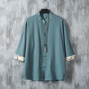 Men's Shirt Half-Sleeve Shirt Mid-Sleeve Printed Collar Tang Chinese Style