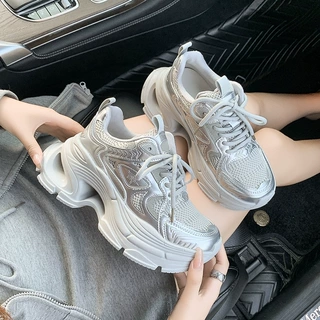 厚底小白鞋女2025新款秋冬内增高休闲运动鞋百搭轻便银色老爹鞋女