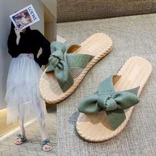 New Summer Sandals for Women, Flat-Soled, Versatile, Cross-Style, Fashionable Bow-Knot Cross-Over Slippers for Women