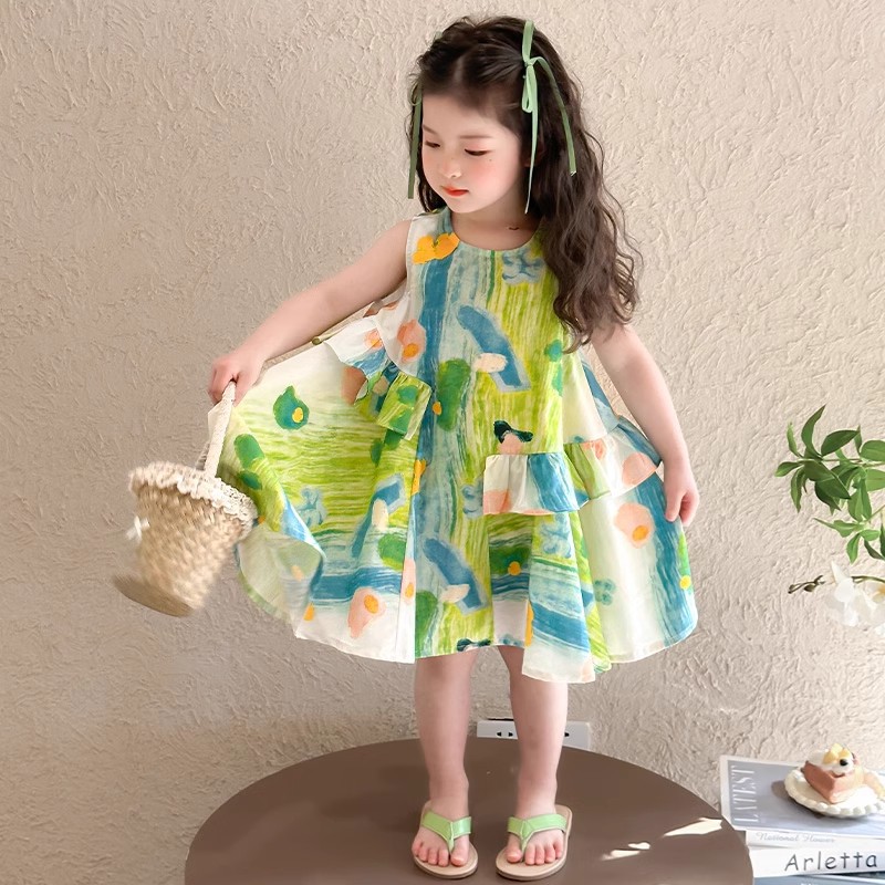 Girls Gradient Color Rainbow Slip Skirt dress Summer Sanya Seaside Beach Skirt Travel Photo Card Wear